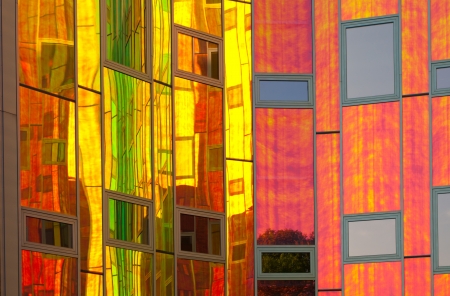 colorful facade of a modern office building in Deventer, Netherlandsの写真素材