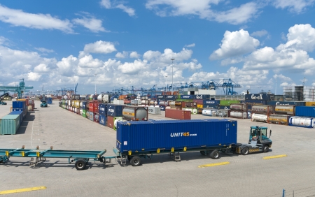 area with chemical bulk tanks in the Rotterdam harbor area. From here they are shipped on trains