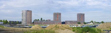 panoramic view of three identical residential apartments in Nijmegen, Netherlandsのeditorial素材