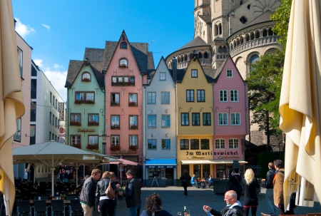 Colorful facade of houses at St. Martin's church in Cologne, Germanyのeditorial素材