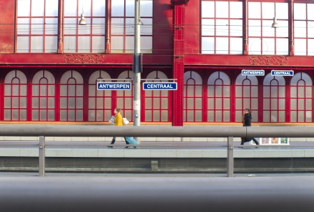 Travelers on platform in the famous Antwerp main railway station  In 2009 the American magazine Newsweek judged Antwerpen-Centraal the worldのeditorial素材