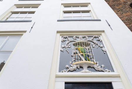 ancient facade decoration of a parrot in deventer, netherlandsの写真素材