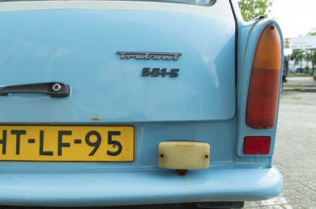 blue vintage trabant car. The East German-made Trabant was the most popular family car in the Eastern block in the 70s and 80s.  3,096,099 trabants were produced in 33 years of production.のeditorial素材