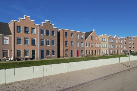 row of modern new residential houses in almere, netherlandsのeditorial素材