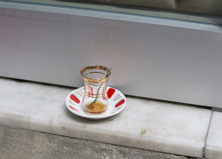 empty traditional tea glass in istanbulのeditorial素材