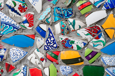 wall made of colorful shards in istanbulの写真素材