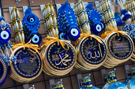 medaillons for tourists in a store in istanbul, turkeyの写真素材