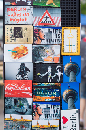 colorful magnet souvenirs in Berlin. They are a popular souvenir for touristsのeditorial素材