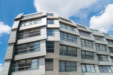 exterior of a modern apartment in almere, netherlands. Almere is the youngest city in the...