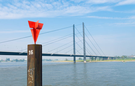 Oberkasseler bridge over the Rhine river in dusseldorfの写真素材