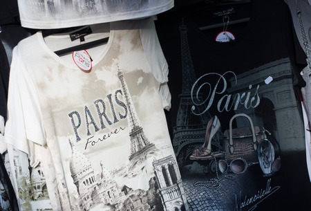 black and white t-shirts with paris print on itのeditorial素材
