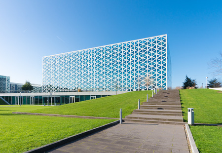 exterior of a modern school building in zwolle, netherlands. In 2011, the X-building was chosen as Building of the Year in the eastern Netherlands.のeditorial素材