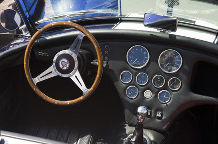 interior of an oldtimer car during the 14th orange tour. This annual tour takes places during the king's birthday celebrations, a national holiday.のeditorial素材