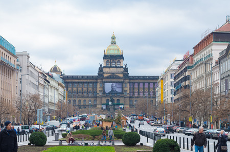 PRAGUE - DECEMBER 23, 2014: View on the national museum from the Wenceslas square. The square is named after Saint Wenceslas, the patron saint of Bohemia.のeditorial素材