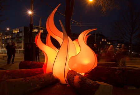 AMSTERDAM - DECEMBER 28, 2014: Light art at the Amsterdam light festival. It is a winter light festival for all. For more than fifty days, the historical center of Amsterdam presents a unique decor for this international light and water festival.のeditorial素材