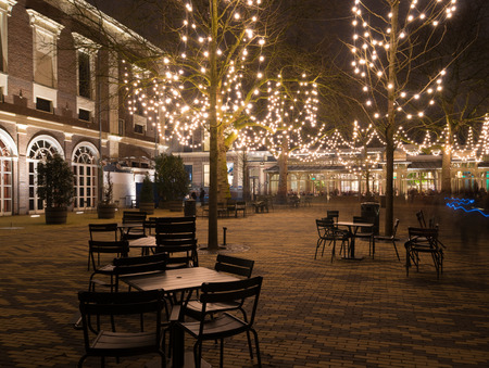 illuminated terrace around christmas time in amsterdam, netherlands