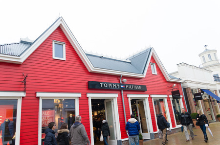LELYSTAD, NETHERLANDS - JANUARY 25, 2015: Exterior of Tommy Hillfiger store at the Batavia Stad Fashion Outlet. It is the first factory outlet center in the netherlandsのeditorial素材