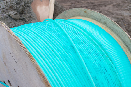 UTRECHT, NETHERLANDS - FEBRUARY 7, 2015: Drum with blue fiber optic cable on it, owned by Ziggo, the largest cable television operator in the Netherlandsのeditorial素材