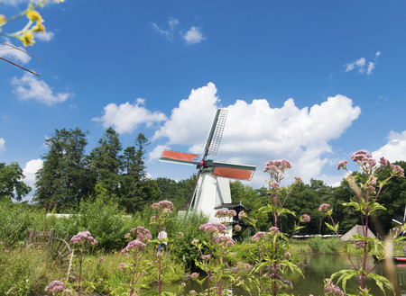 traditional dutch windmill in a rural surrounding