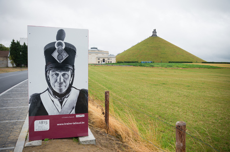 Waterloo, Belgium - July 13, 2015: Poster at the entrance of the Waterloo memorial.のeditorial素材