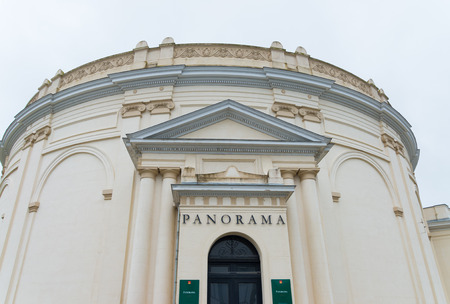 Waterloo, Belgium - July 13, 2015: Panorama museum building exterior. The museum contains a  cylindrical painting of 12 meters high and 110 meters long. The painting, created in 1915, shows the Battle of Waterloo. It was painted by Louis DuMoulin.のeditorial素材