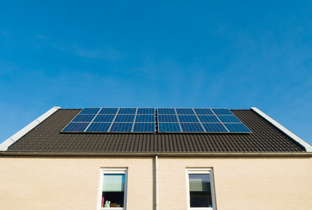 newly build houses with solar panels in the netherlandsの写真素材