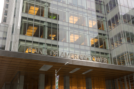 NEW YORK - MAY 3, 2016: Detail of the Bank of America Tower, located on sixth avenue, midtown manhattanのeditorial素材