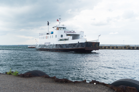 HUNDESTED, DENMARK - AUGUST 8, 2016: Arrival of the ferry in Hundested, a small town in the northern of Zealandのeditorial素材
