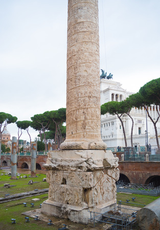 ROME, ITALY - OCTOBER 20, 2016: Trajan Column is a Roman triumphal column, that commemorates Roman emperor Trajan's victory in the Dacian Warsの写真素材