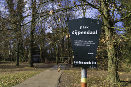 Entrance shield at the Zijpendaal park in Arnhem, netherlandsのeditorial素材