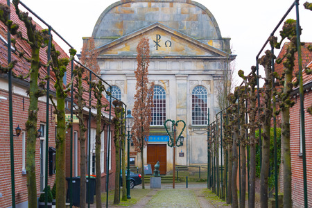 View on the dutch reformed church in Ootmarsum, a small village in the eastern part of the Netherlandsのeditorial素材