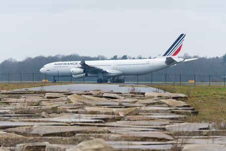 ENSCHEDE, NETHERLANDS - JANUARY 20, 2018: Air France airbus A340-300 at Twente Enschede airport to be recycledのeditorial素材