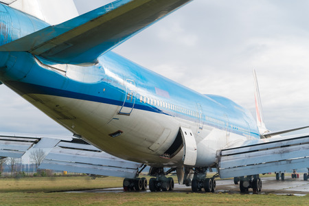 ENSCHEDE, NETHERLANDS - FEBRUARY 3, 2018: Two commercial passenger airplanes to be dismantled on a former military airfieldのeditorial素材