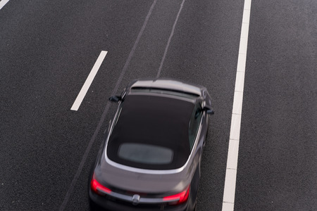 high angle view of a car on an european highwayの写真素材