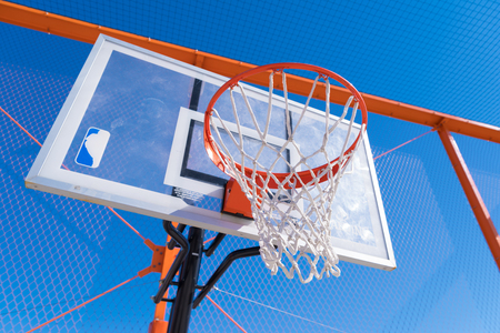 basketball bucket on an outdoor roof basketball fieldの写真素材