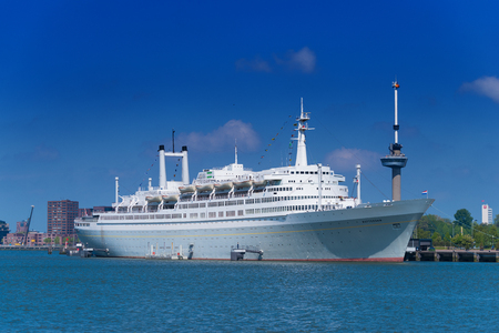 ROTTERDAM, NETHERLANDS - MAY 6, 2017: Former cruise ship SS Rotterdam, a steamship with oil-fired steam boilers and steam turbines. Since 2008 it is moored in the Maas Harborのeditorial素材