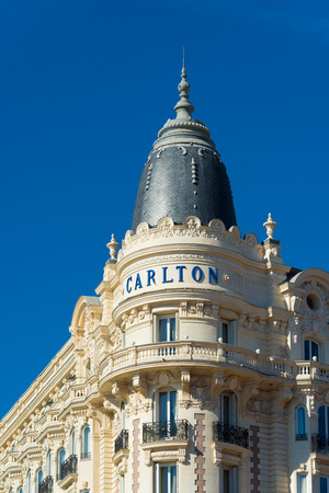 CANNES, FRANCE - OCTOBER 23, 2017: Facade of the famous Carlton hotel located on the Croisette boulevard in Cannesのeditorial素材