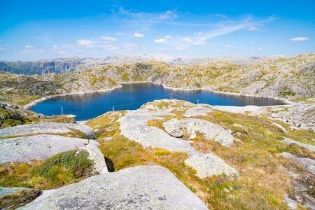 pristine norwegian landscape along the popular tourist road Lysevegen in Forsand in Ryfylke (FV500)の写真素材