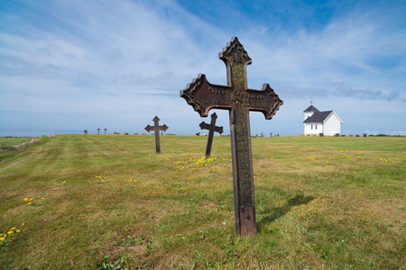 VARHAUG, NORWAY - JULY 25, 2018: Old cemetery situated on Varhaug Farm in the municipality of HÃ¥. The cemetery dates back to the Middle Ages and is listed as a cultural monument.のeditorial素材