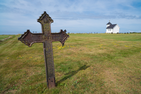 VARHAUG, NORWAY - JULY 25, 2018: Old cemetery situated on Varhaug Farm in the municipality of HÃ¥. The cemetery dates back to the Middle Ages and is listed as a cultural monument.のeditorial素材