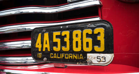 Old discontinued 1953 car license plate or vehicle registration number from California USA state.のeditorial素材