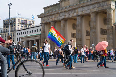 BERLIN, GERMANY - AUGUST 29, 2020: Hundreds of thousands of people demonstrating in the streets of Berlin against the covid-19 measuresのeditorial素材