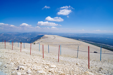 stunning view on top of Mont Ventoux. At 1,909 m (6,263 ft), it is the highest mountain in the region and has been nicknamed the "Beast of Provence".の写真素材