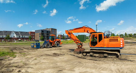 Excavator on an empty construction siteのeditorial素材