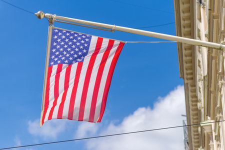 US american flag in Riga, capital of Latviaの写真素材