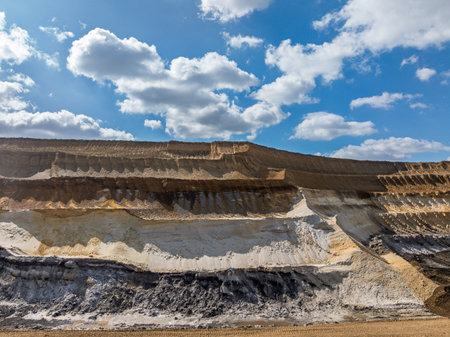 NIEDERZIER, GERMANY - MARCH 29, 2025: Aerial view of the Hambach open-pit coal mine. in Niederzier and Elsdorf, North Rhine-Westphalia. It is used for mining lignite.の写真素材