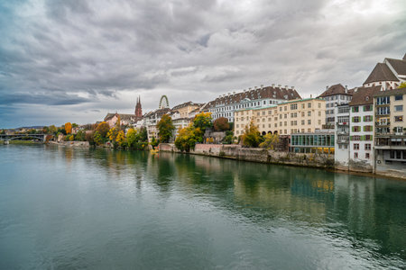 View on the beautiful old city center of Basel. The city is known as cultural capital of Switzerlandの写真素材