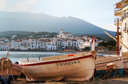 Fishing boats on the beach of Cadaques, a small town on the Costa Brava, Spainのeditorial素材