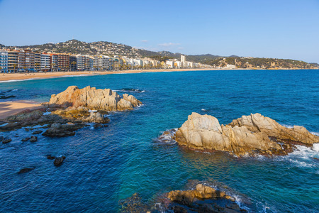 LLORET DE MAR , SPAIN - MARCH 12: View over the town and seafront from the coastal footpath.の写真素材