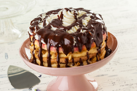 Somloi galuska is a Hungarian dessert made with three different-flavored sponge cakes.